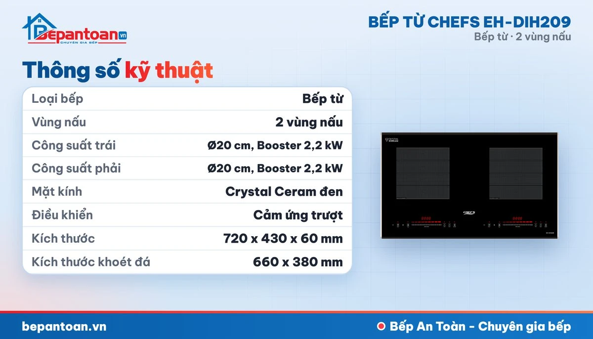 Bếp từ Chefs EH-DIH209 - thông số kỹ thuật