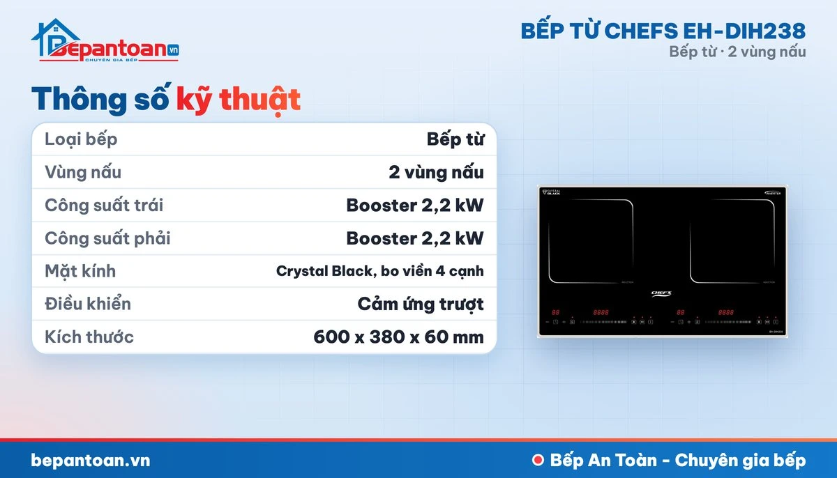 Bếp từ Chefs EH-DIH238 - thông số kỹ thuật