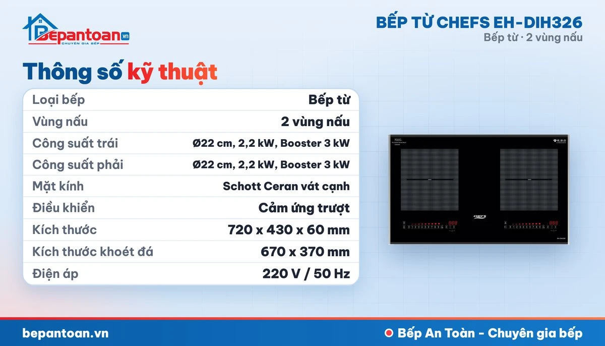 Bếp từ Chefs EH-DIH326 - thông số kỹ thuật