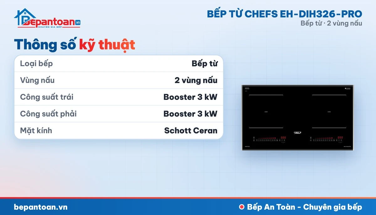Bếp từ Chefs EH-DIH326-PRO - thông số kỹ thuật