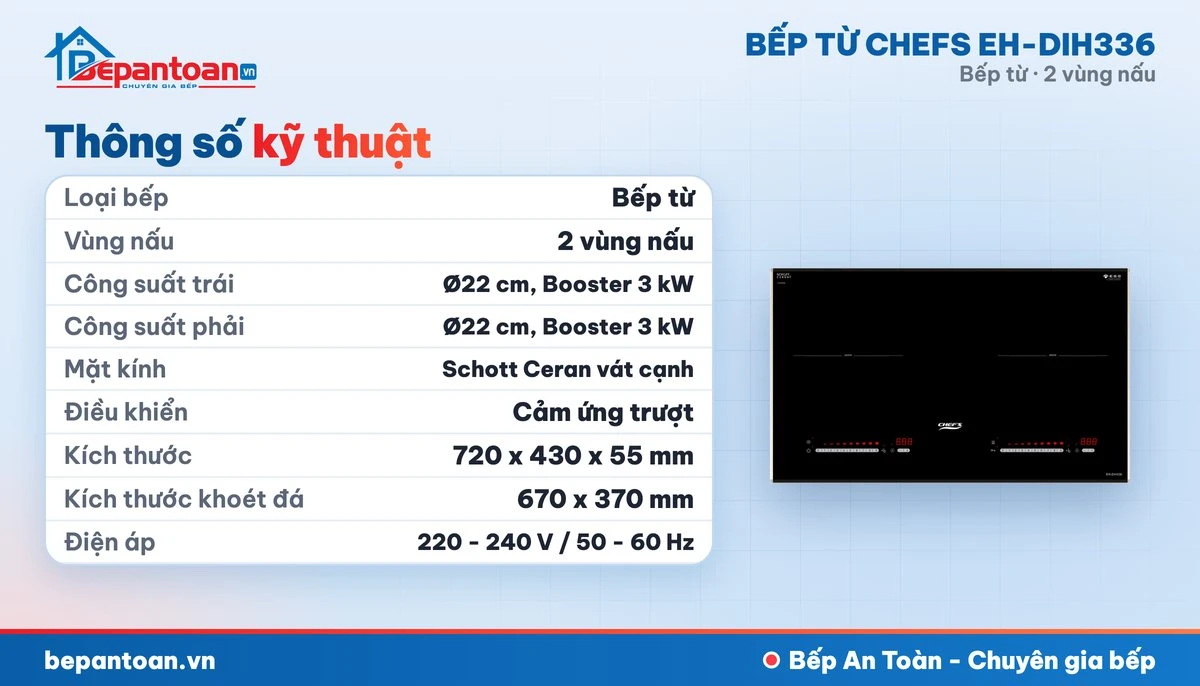 Bếp từ Chefs EH-DIH336 - thông số kỹ thuật