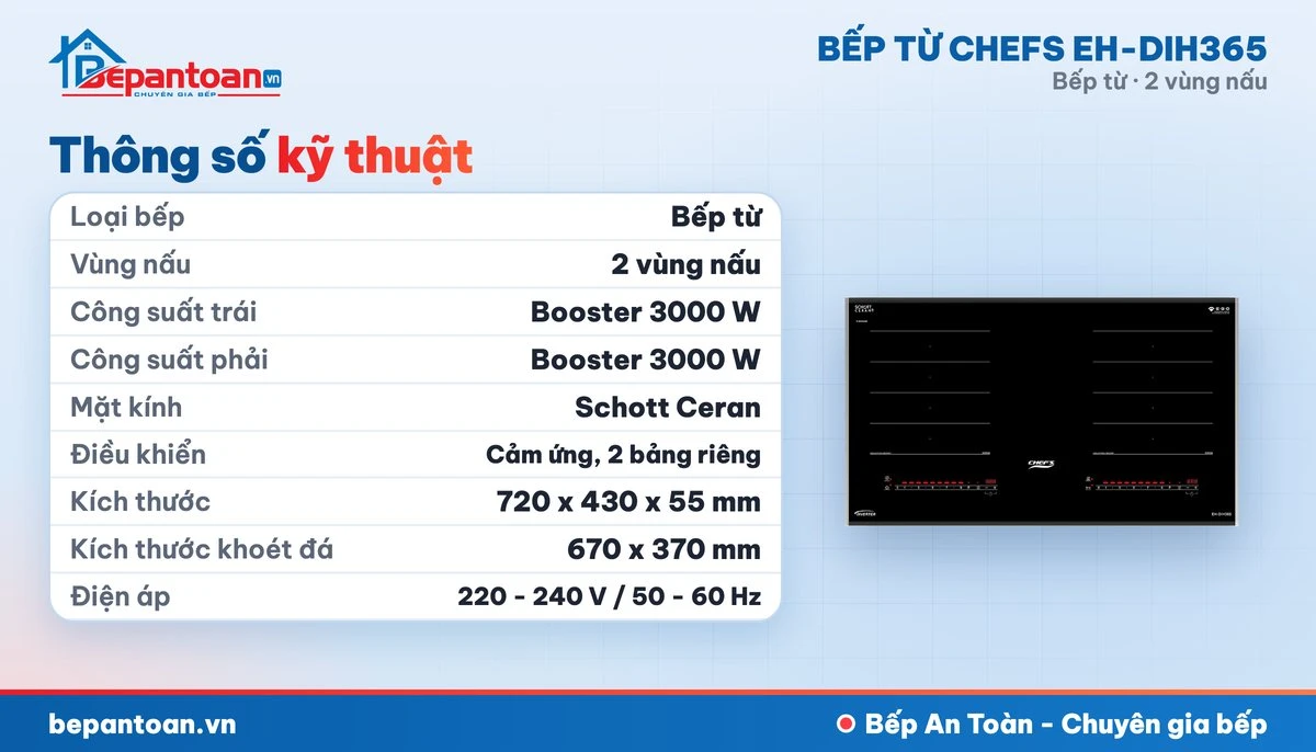 Bếp từ Chefs EH-DIH365 - thông số kỹ thuật
