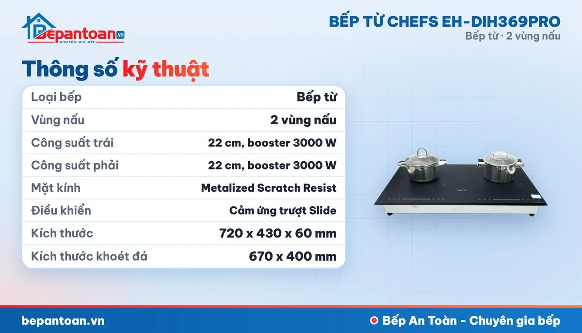 Bếp từ Chefs EH-DIH369PRO - thông số kỹ thuật