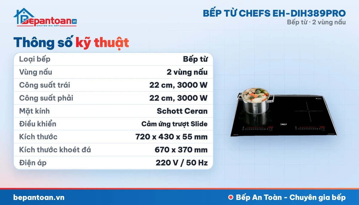 Bếp từ Chefs EH-DIH389PRO - thông số kỹ thuật