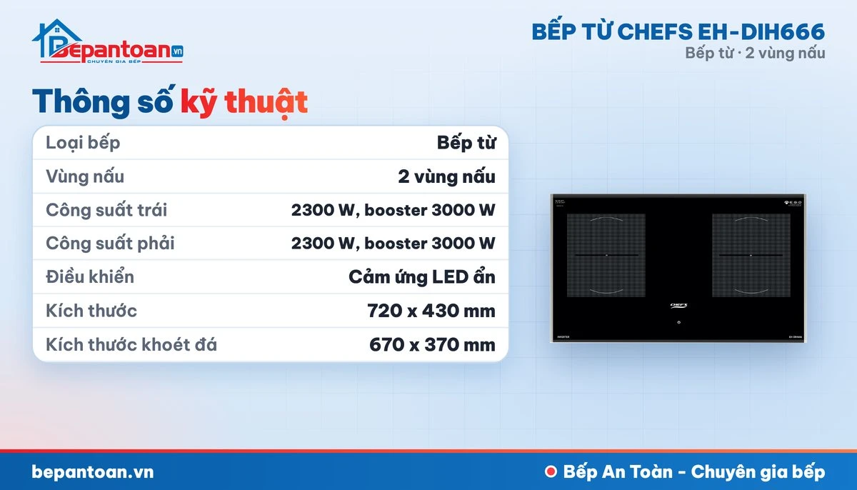 Bếp từ Chefs EH-DIH666 - thông số kỹ thuật