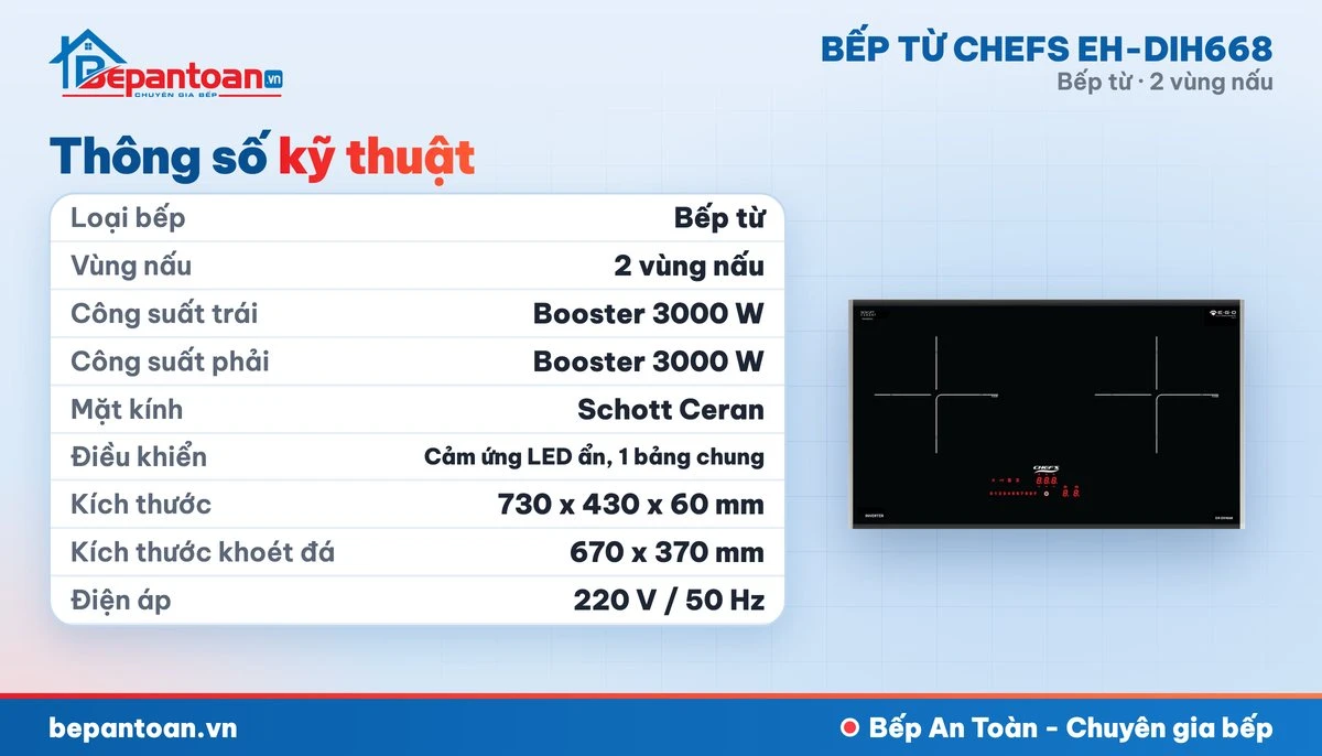 Bếp từ Chefs EH-DIH668 - thông số kỹ thuật