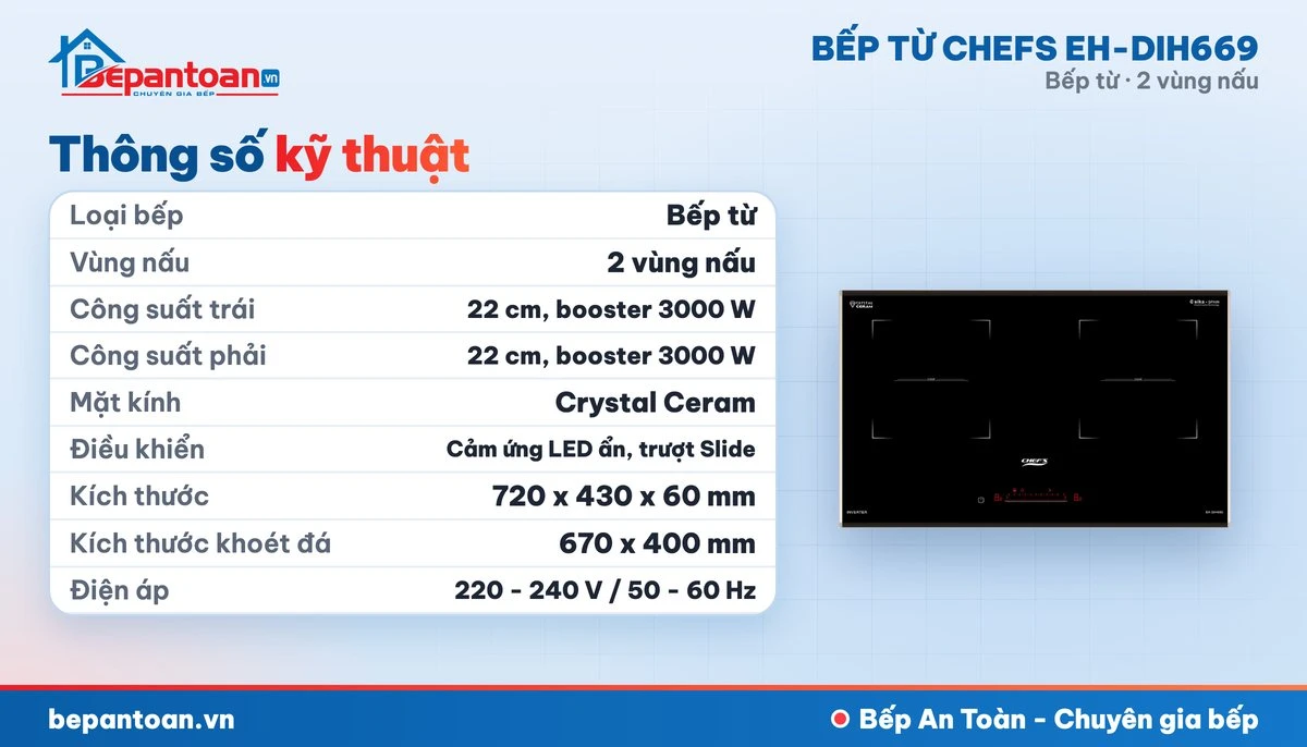 Bếp từ Chefs EH-DIH669 - thông số kỹ thuật