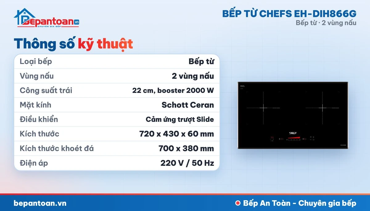 Bếp từ Chefs EH-DIH866G - thông số kỹ thuật
