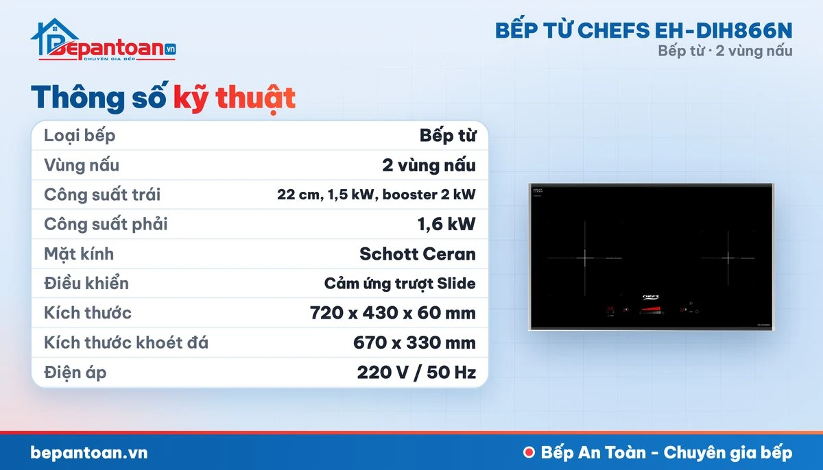 Bếp từ Chefs EH-DIH866N - thông số kỹ thuật