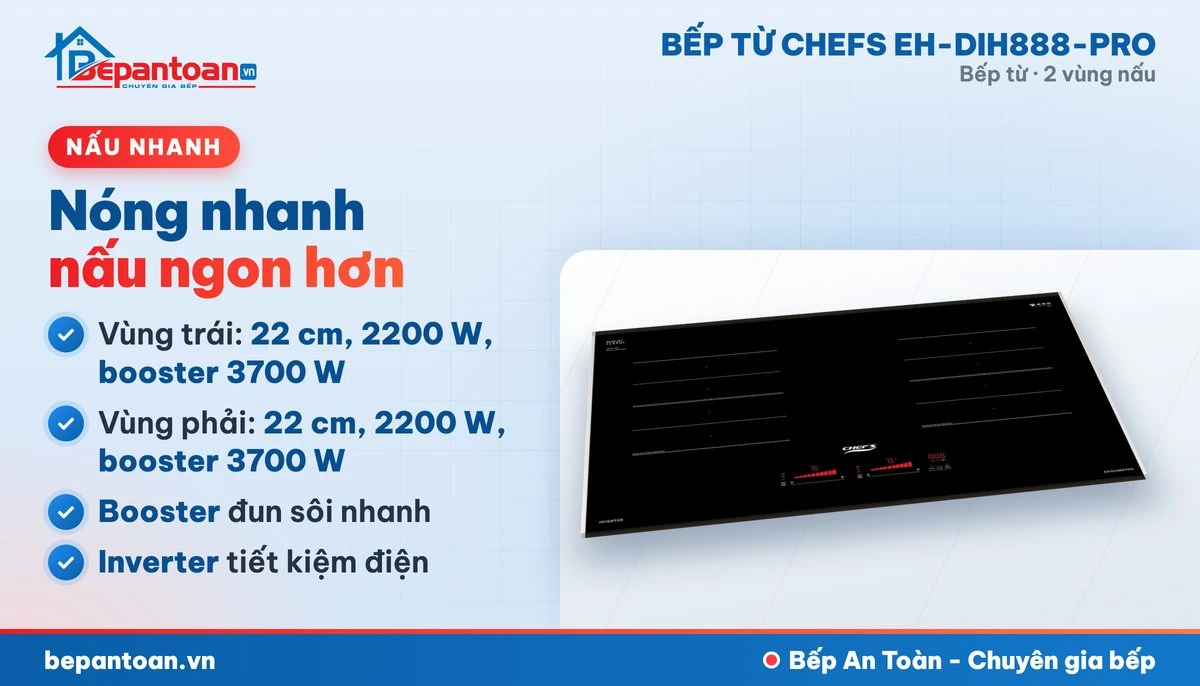 Bếp từ Chefs EH-DIH888-PRO - công suất mạnh, nấu nhanh