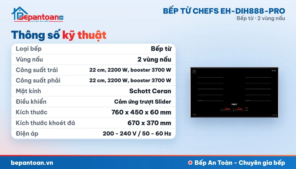 Bếp từ Chefs EH-DIH888-PRO - thông số kỹ thuật