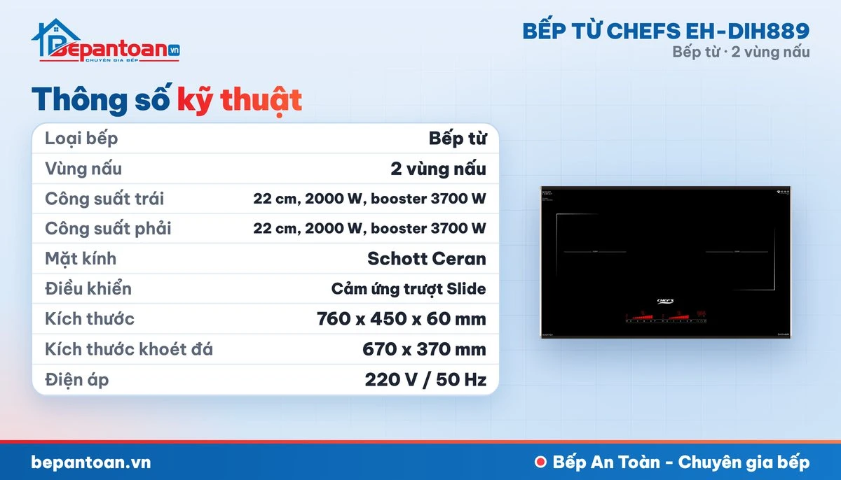 Bếp từ Chefs EH-DIH889 - thông số kỹ thuật