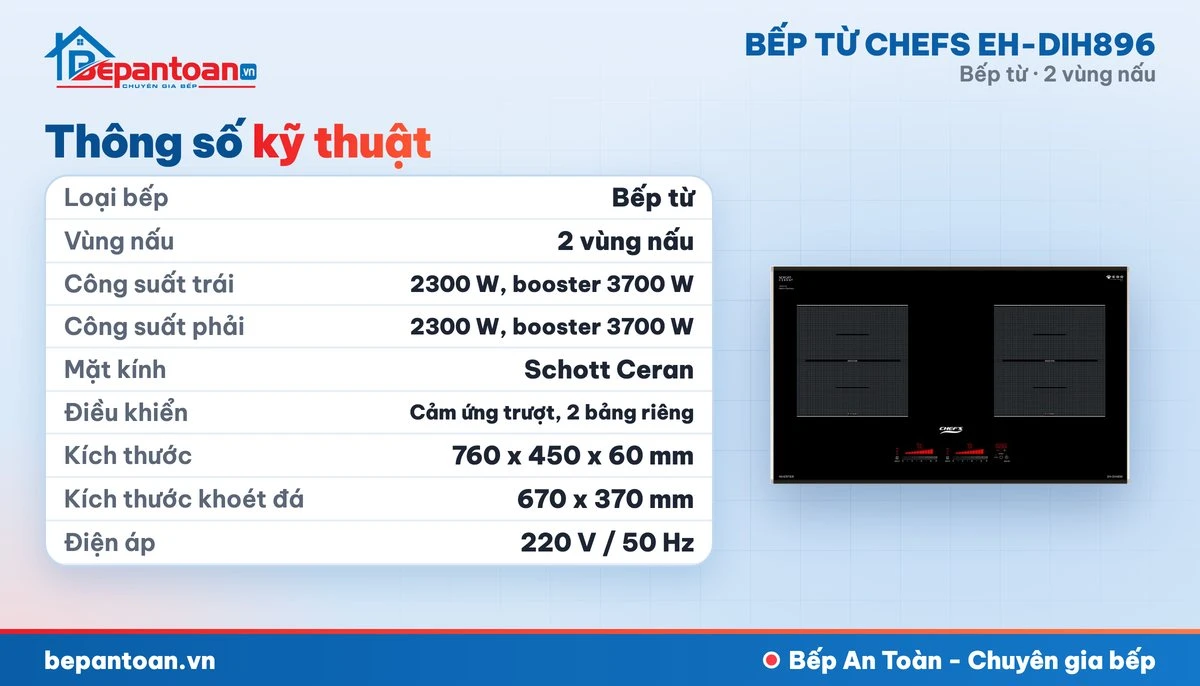 Bếp từ Chefs EH-DIH896 - thông số kỹ thuật