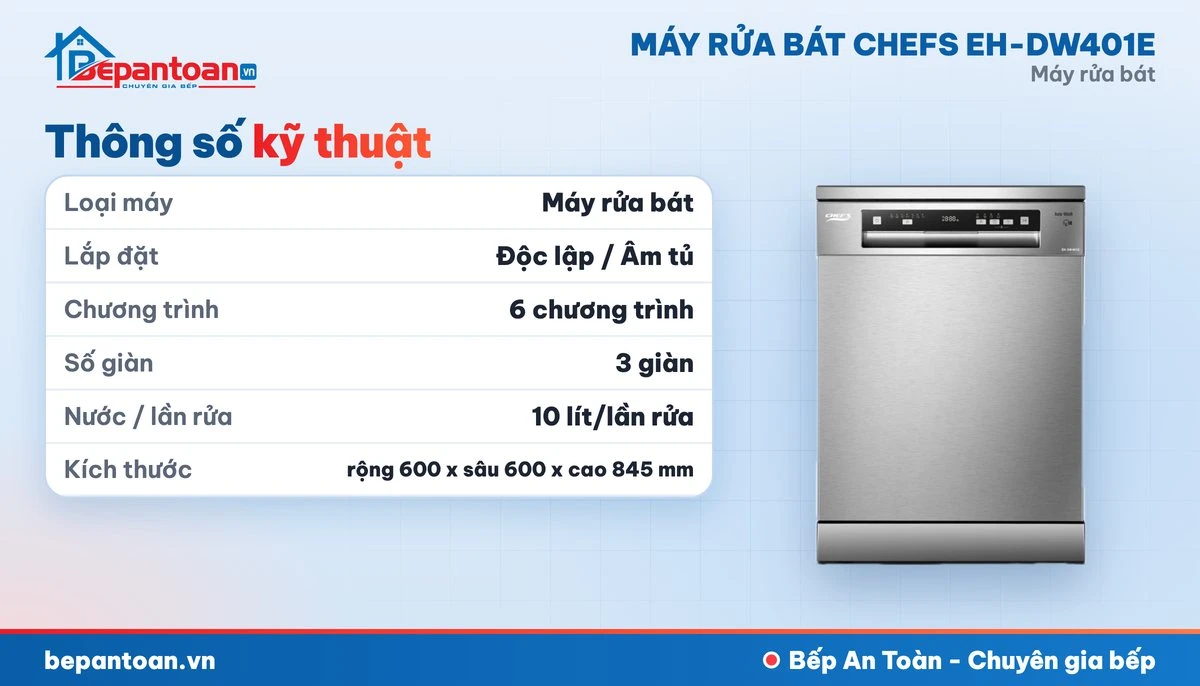 Máy rửa bát Chefs EH-DW401E - thông số kỹ thuật