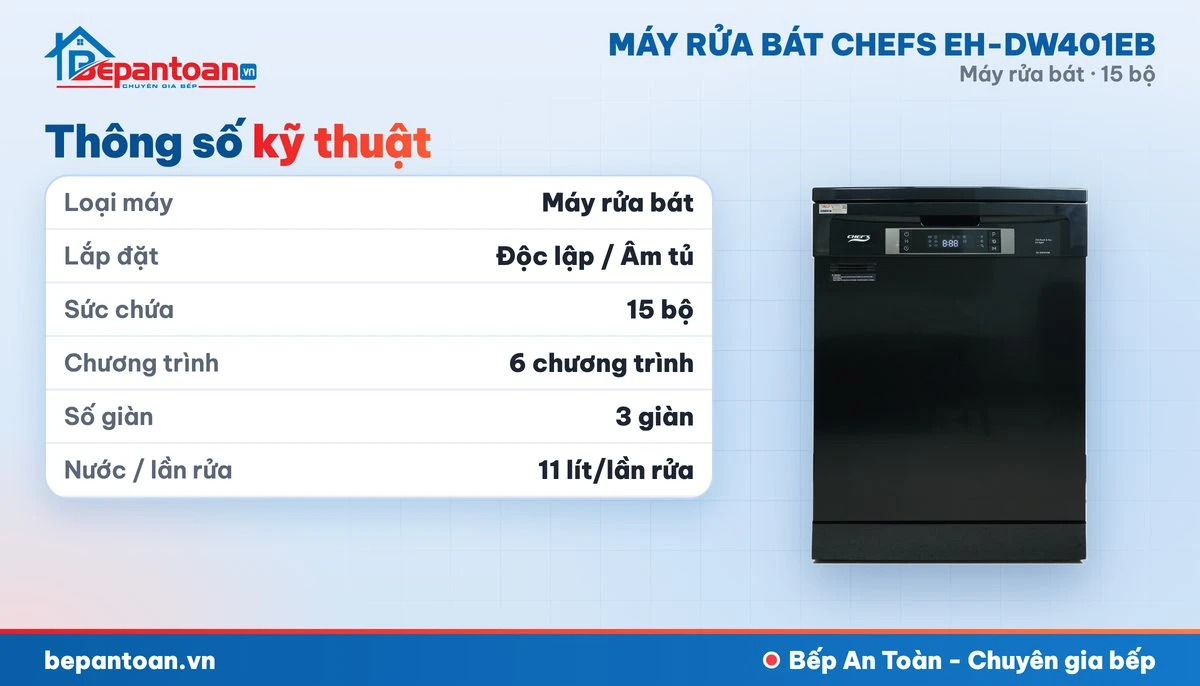 Máy rửa bát Chefs EH-DW401EB - thông số kỹ thuật