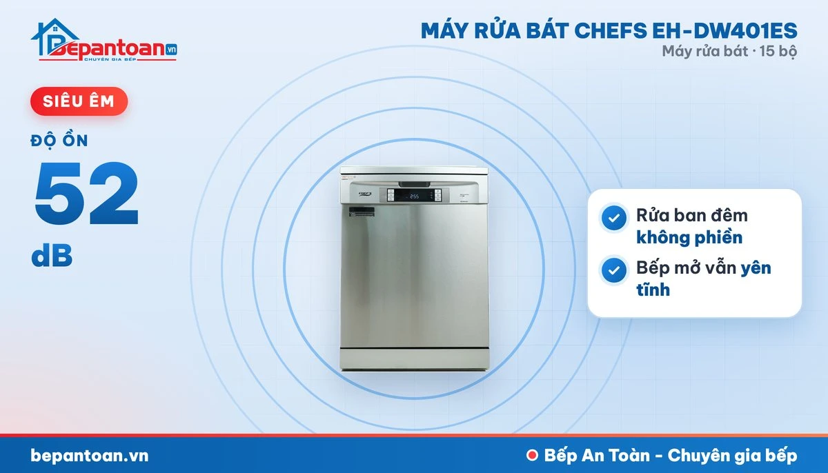 Máy rửa bát Chefs EH-DW401ES - vận hành êm, độ ồn 52 db