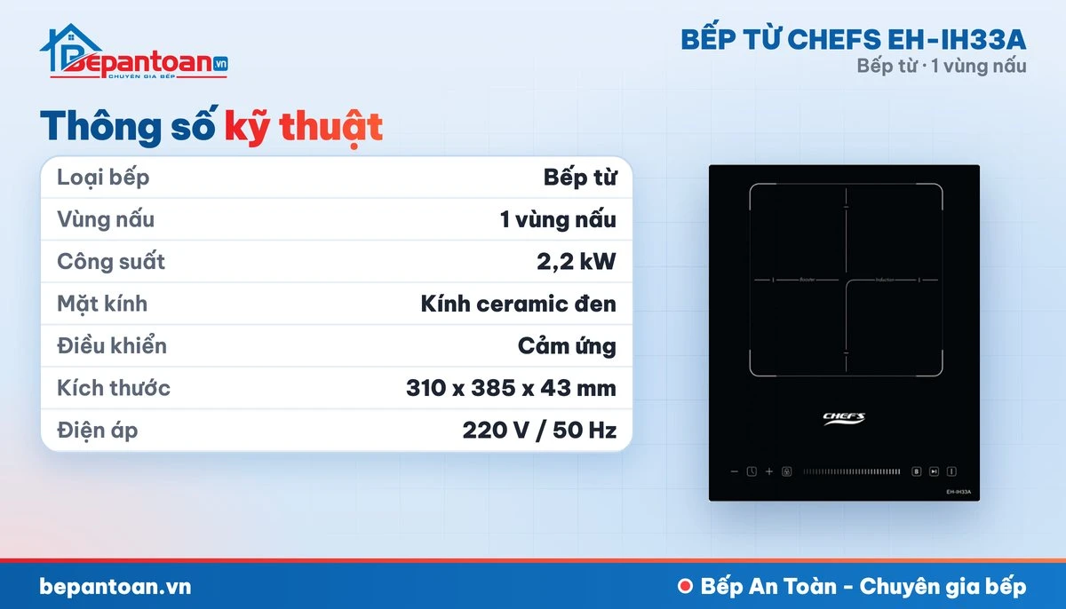 Bếp từ Chefs EH-IH33A - thông số kỹ thuật