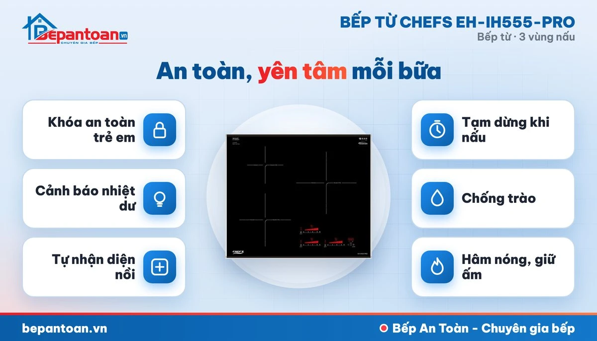 Bếp từ Chefs EH-IH555-PRO - an toàn cho cả gia đình