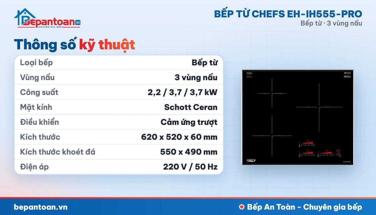 Bếp từ Chefs EH-IH555-PRO - thông số kỹ thuật