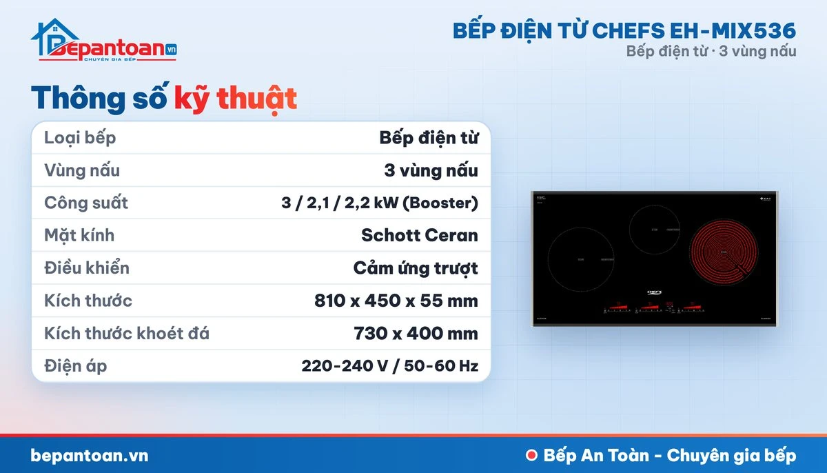 Bếp điện từ Chefs EH-MIX536 - thông số kỹ thuật