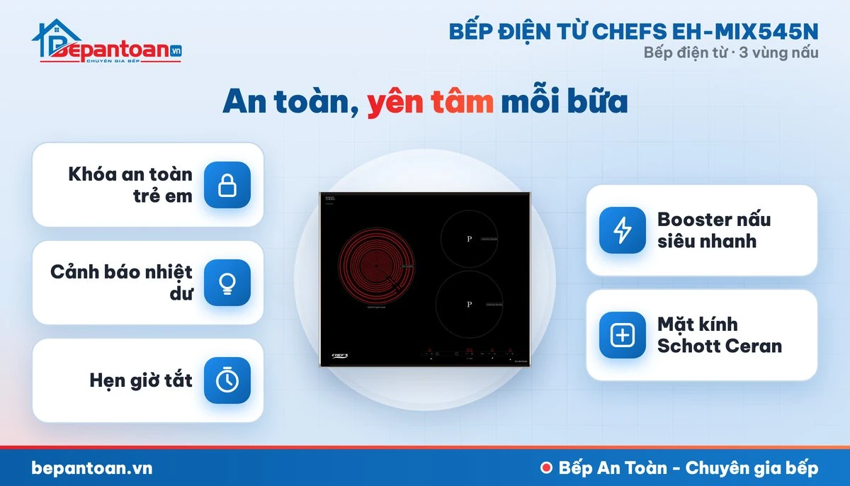 Bếp điện từ Chefs EH-MIX545N - an toàn cho cả gia đình