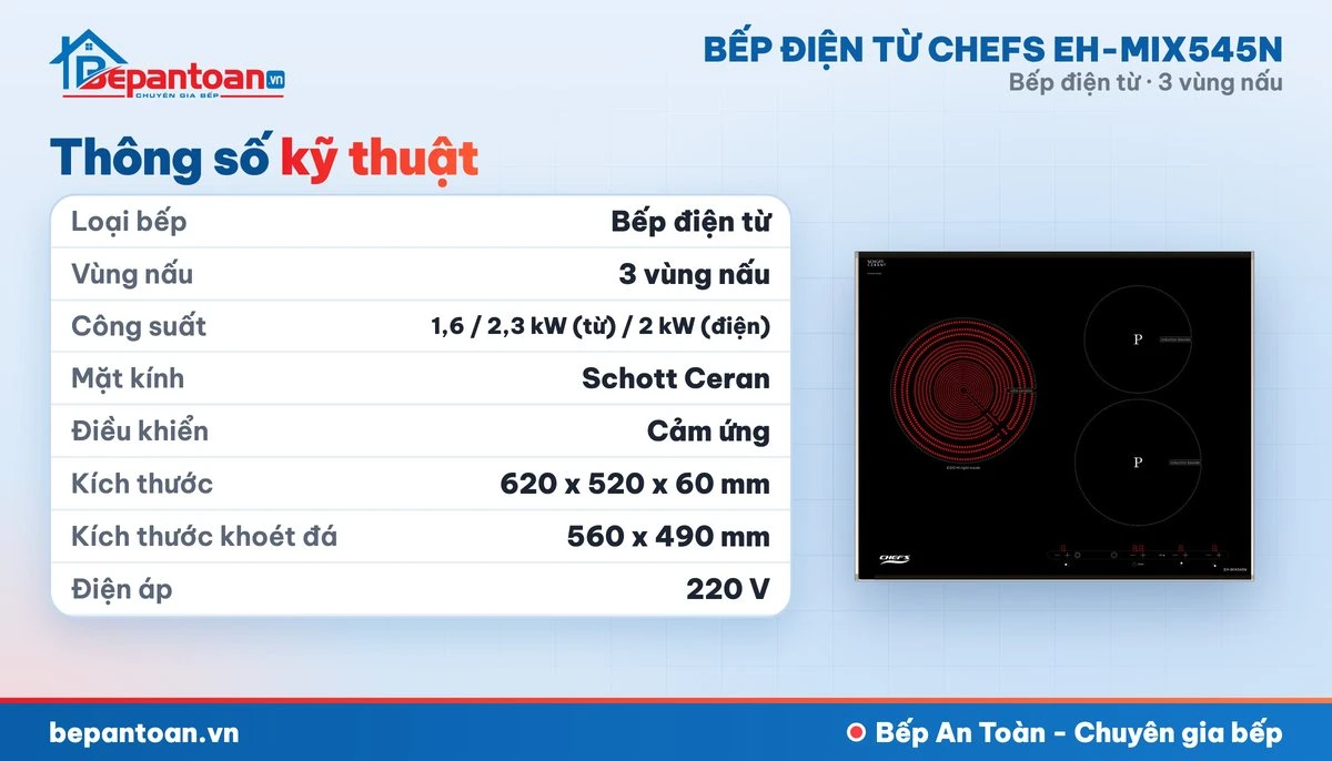 Bếp điện từ Chefs EH-MIX545N - thông số kỹ thuật