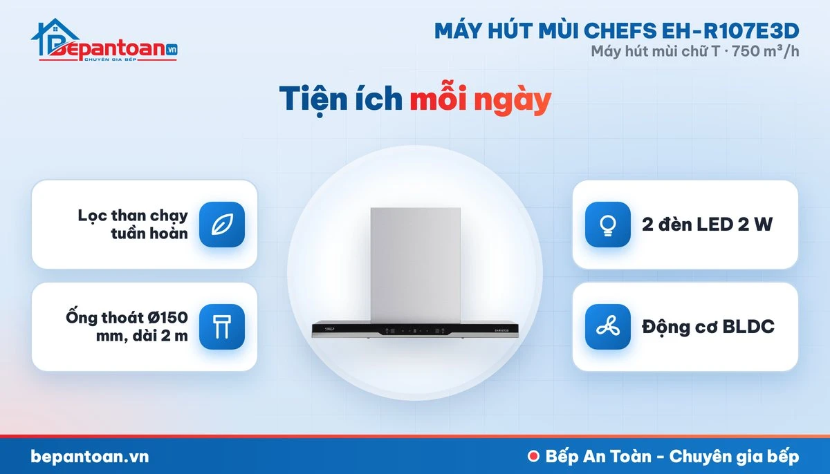 Máy hút mùi chữ T Chefs EH-R107E3D - tiện ích mỗi ngày