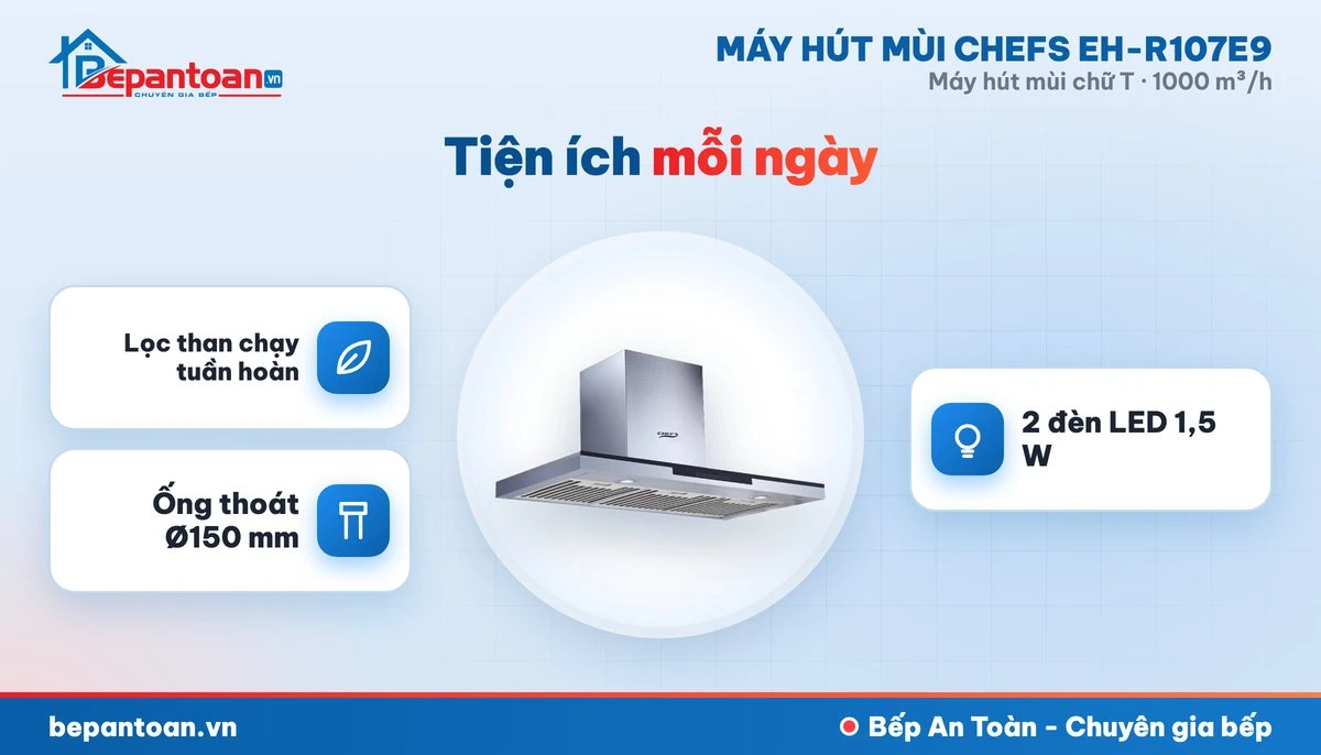 Máy hút mùi chữ T Chefs EH-R107E9 - tiện ích mỗi ngày