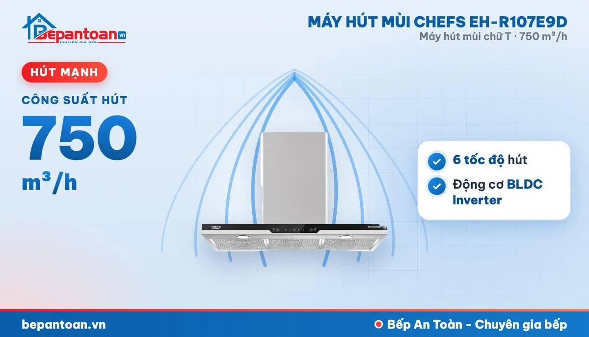 Máy hút mùi chữ T Chefs EH-R107E9D - hút mạnh 750 m³/h