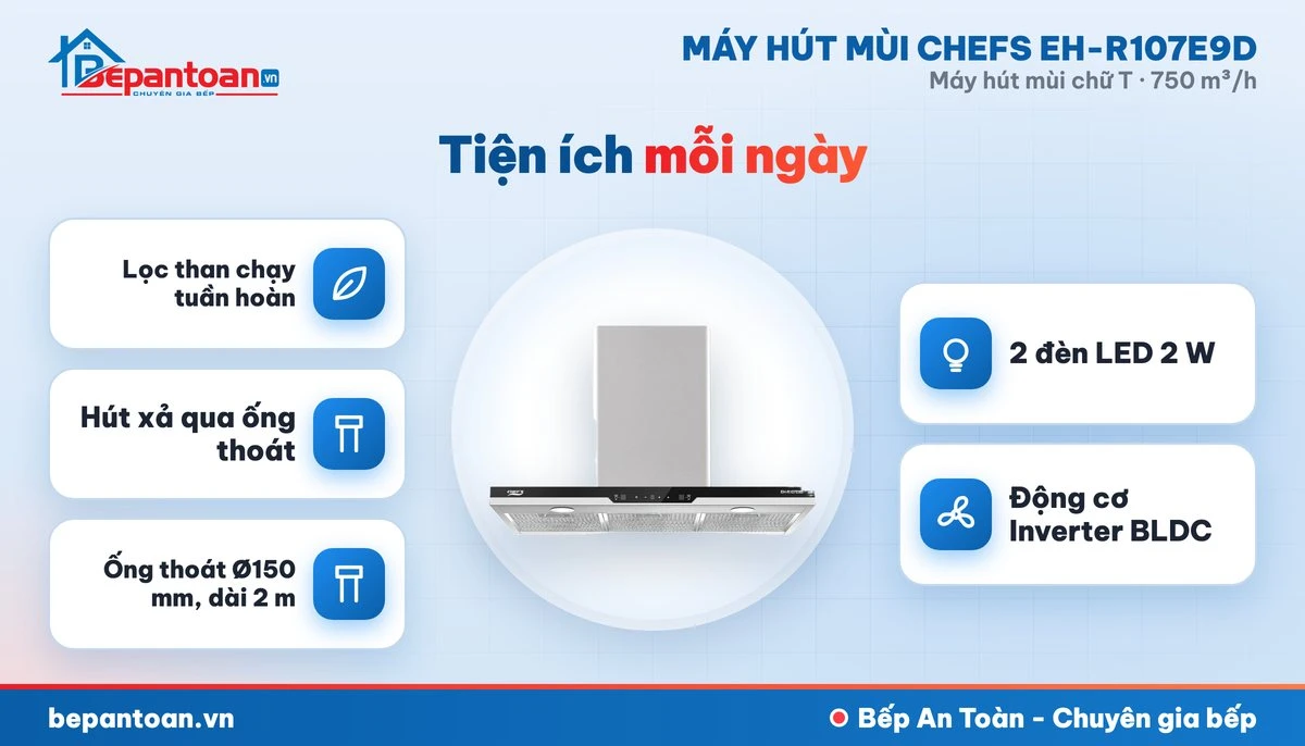 Máy hút mùi chữ T Chefs EH-R107E9D - tiện ích mỗi ngày