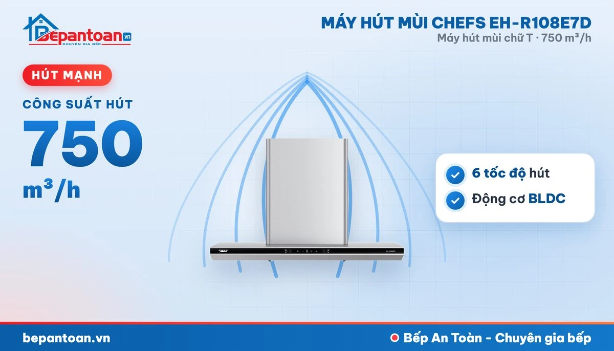 Máy hút mùi chữ T Chefs EH-R108E7D - hút mạnh 750 m³/h