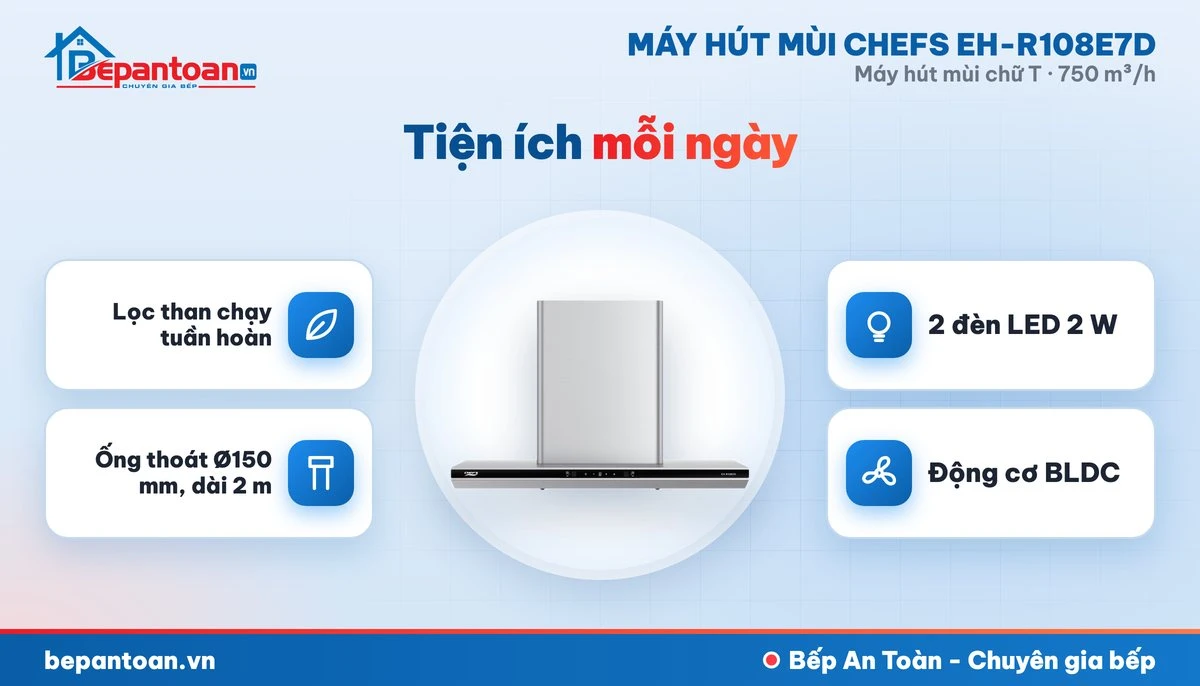 Máy hút mùi chữ T Chefs EH-R108E7D - tiện ích mỗi ngày