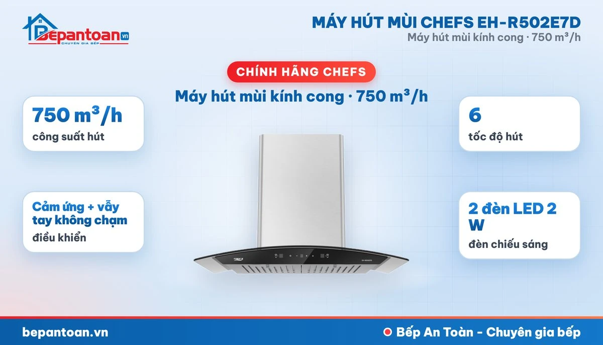 Máy hút mùi kính cong Chefs EH-R502E7D - tổng quan