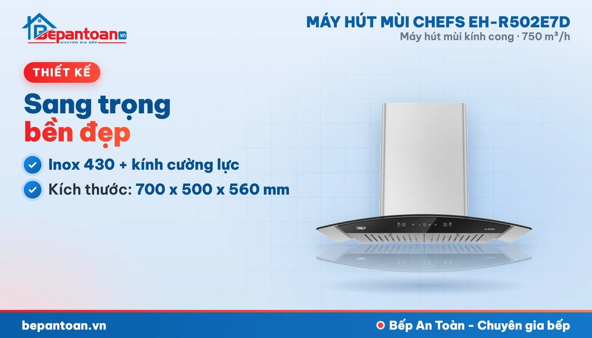 Máy hút mùi kính cong Chefs EH-R502E7D - thiết kế gọn đẹp