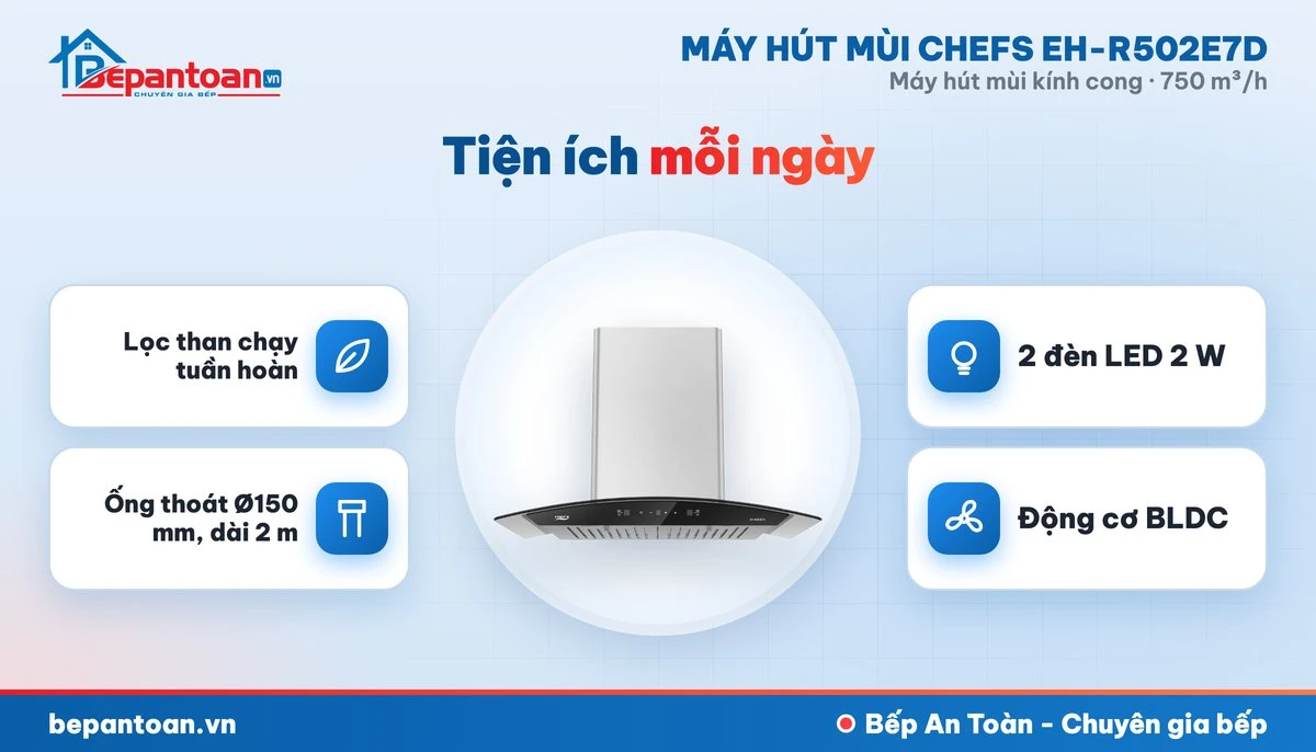 Máy hút mùi kính cong Chefs EH-R502E7D - tiện ích mỗi ngày
