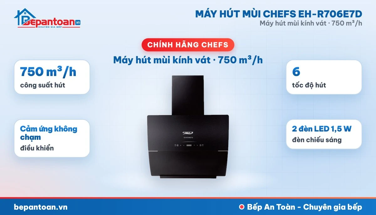 Máy hút mùi kính vát Chefs EH-R706E7D - tổng quan
