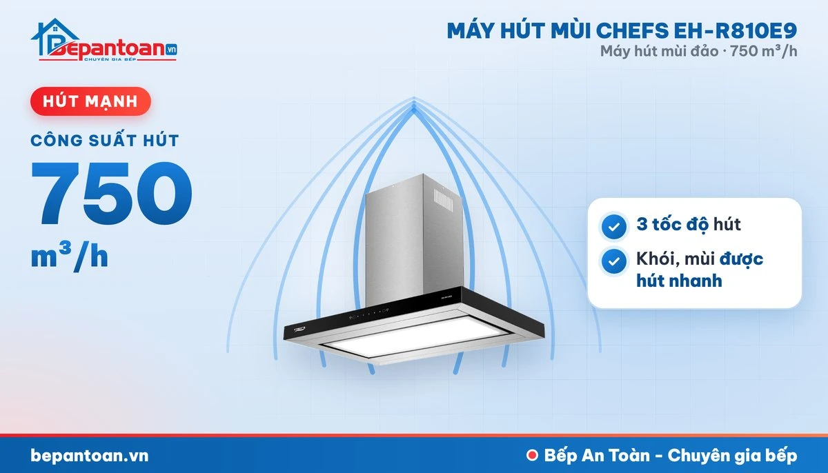 Máy hút mùi đảo Chefs EH-R810E9 - hút mạnh 750 m³/h