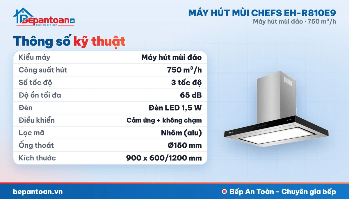 Máy hút mùi đảo Chefs EH-R810E9 - thông số kỹ thuật