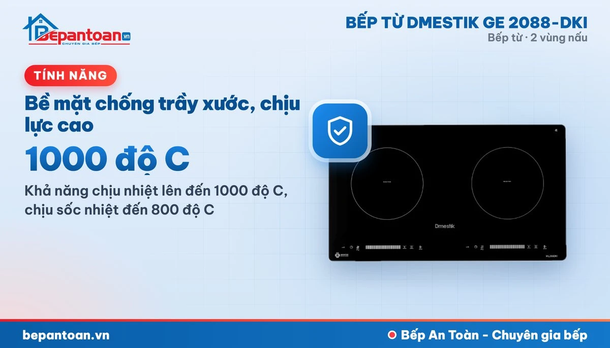 Bếp từ D'mestik GE 2088-DKI - Bề mặt chống trầy xước, chịu lực cao