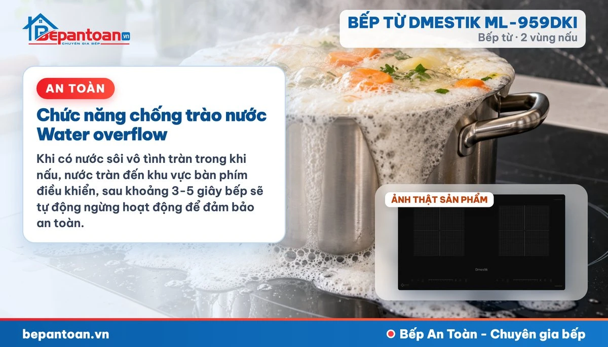 Bếp từ D'mestik ML-959DKI - Chức năng chống trào nước Water overflow