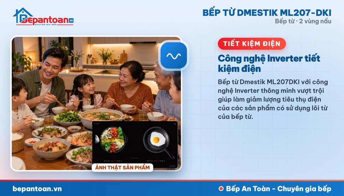 Bếp từ D'mestik ML207-DKI - Công nghệ Inverter tiết kiệm điện