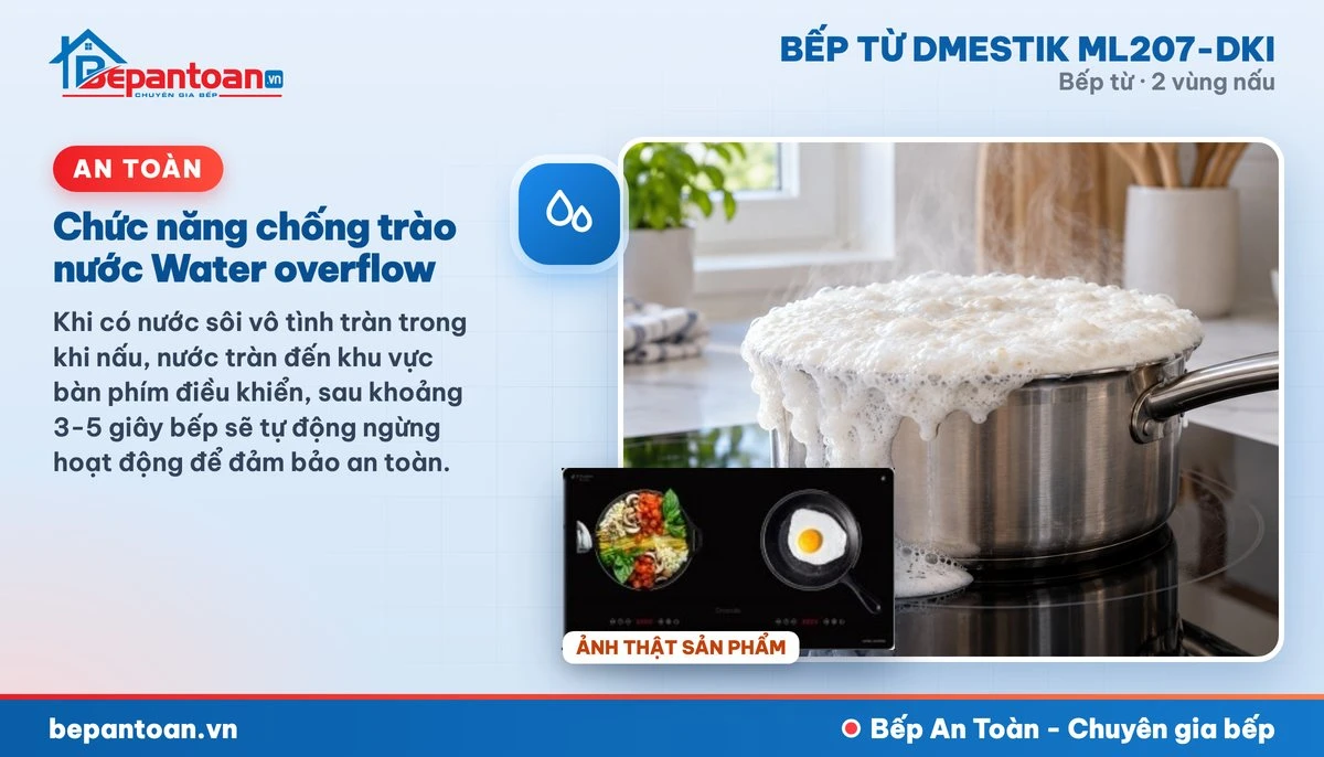 Bếp từ D'mestik ML207-DKI - Chức năng chống trào nước Water overflow