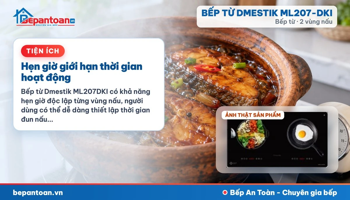 Bếp từ D'mestik ML207-DKI - Hẹn giờ giới hạn thời gian hoạt động