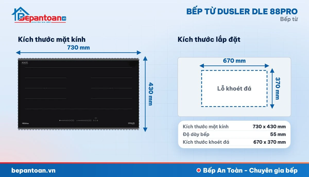 Bếp từ Dusler DLE 88PRO - thông số kỹ thuật