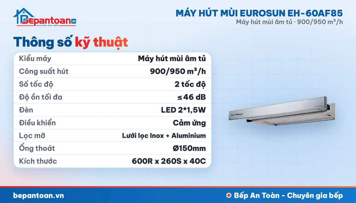 Máy hút mùi Eurosun EH-60AF85 - thông số kỹ thuật