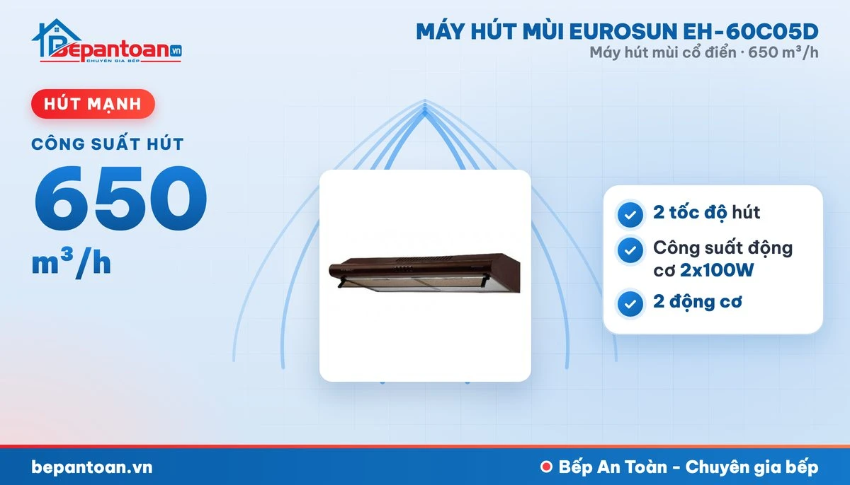 Máy hút mùi Eurosun EH-60C05D - công suất hút