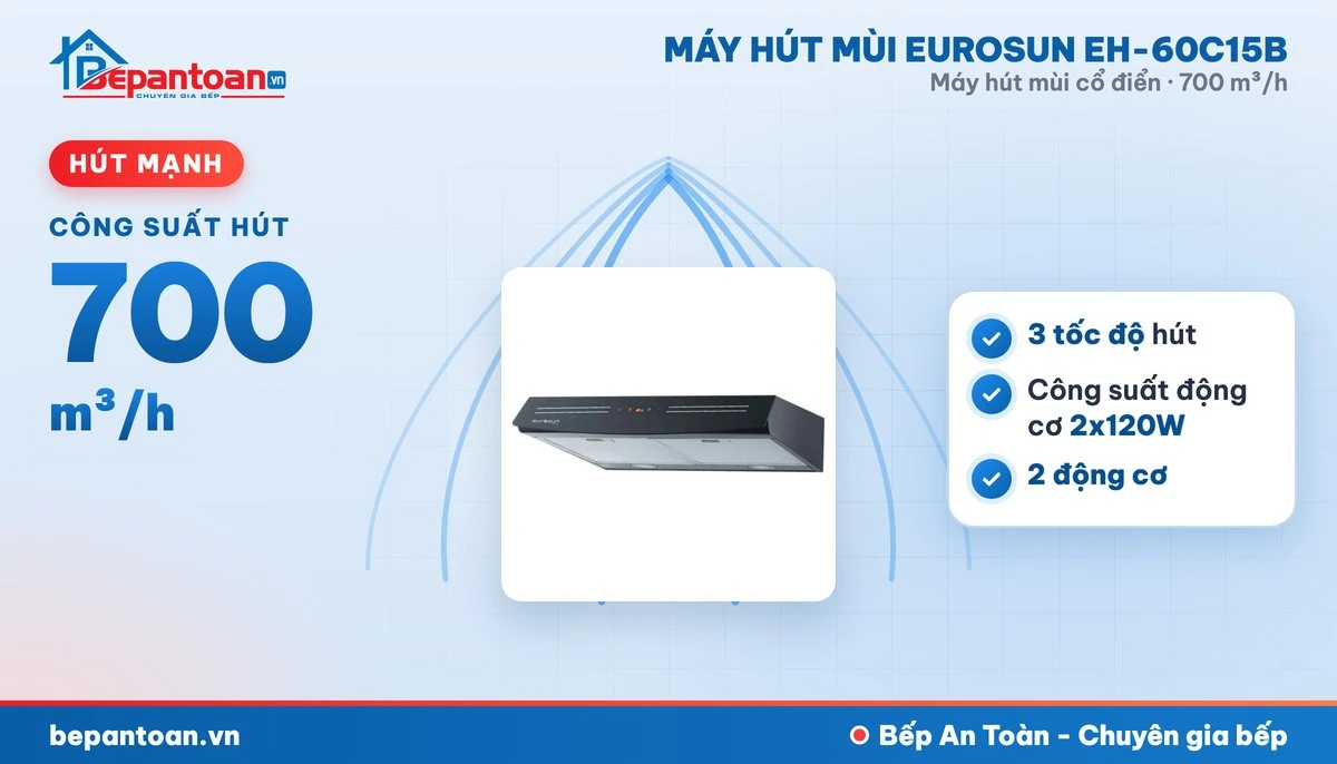 Máy hút mùi Eurosun EH-60C15B - công suất hút