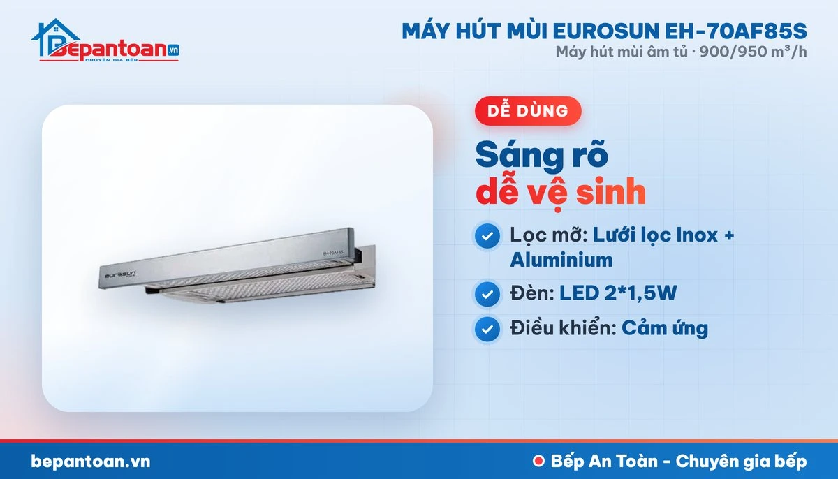 Máy hút mùi Eurosun EH-70AF85S - lọc mỡ và đèn