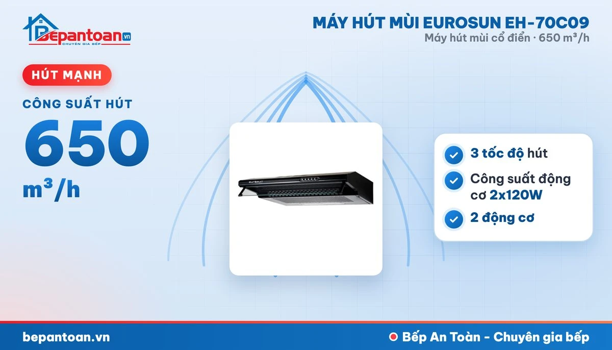 Máy hút mùi Eurosun EH-70C09 - công suất hút