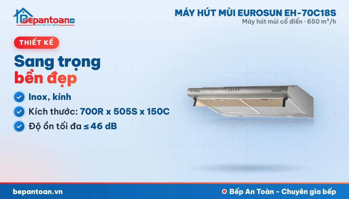 Máy hút mùi Eurosun EH-70C18S - thiết kế